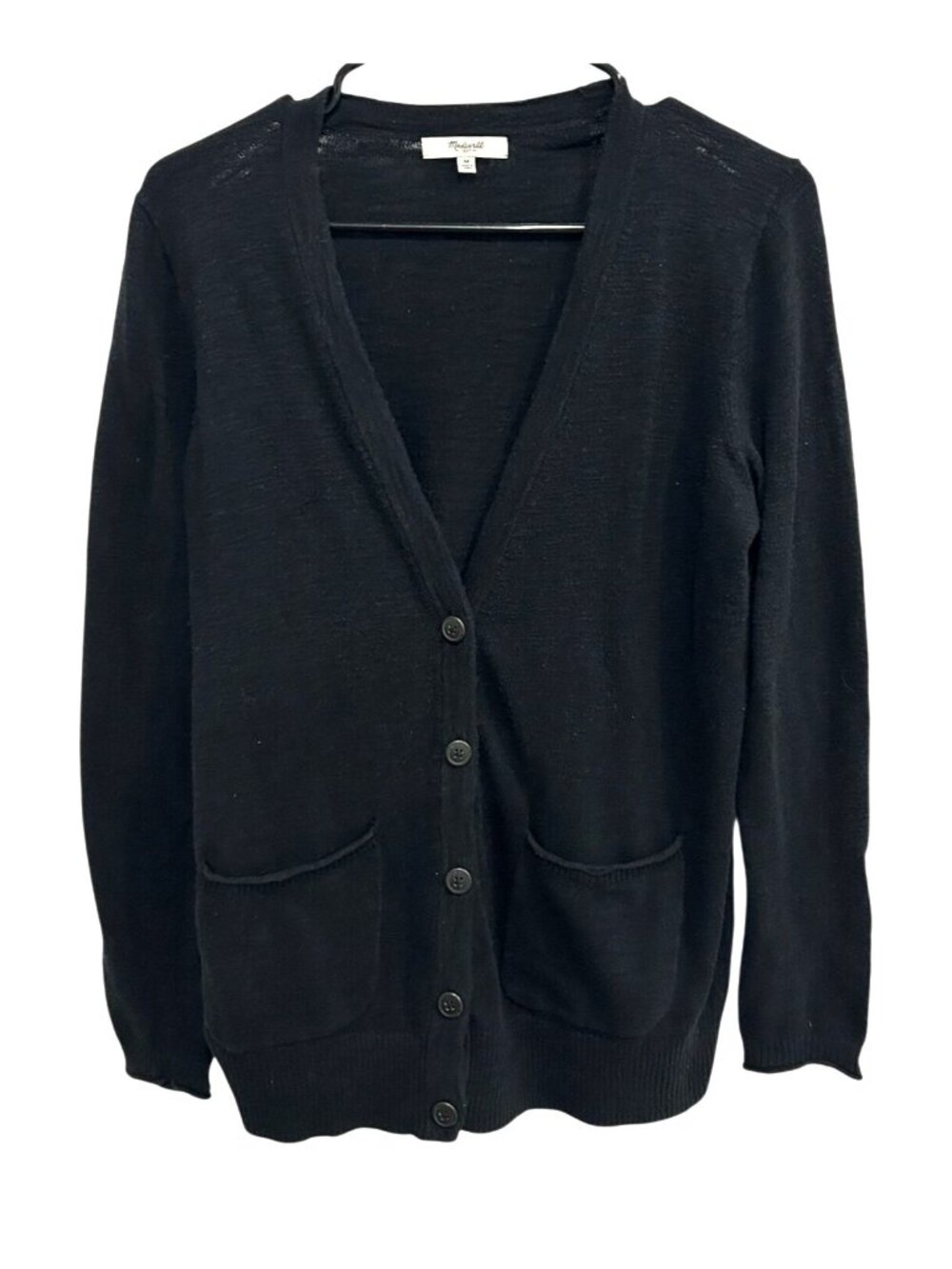 Madewell Medium Black Button Up Cardigan Sweater Pockets Minimalist Cozycore